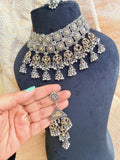 Afghani Boho Oxidised Chunky Bib Necklace with Jhumka Earrings