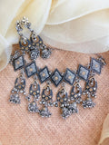 Vintage Oxidised Silver Floral Crescent Moon Hasli Set