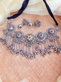 Traditional Dual-Tone German Silver Long Temple Haram Set