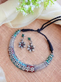 Oxidised Silver Coin & Peacock Feather Motif Garba Choker Set