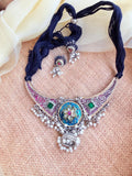 Vibrant Multicolor Navratri Hand-Embroidered Fabric Choker Set