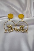 Camel Motif Pearl Hoop Earrings