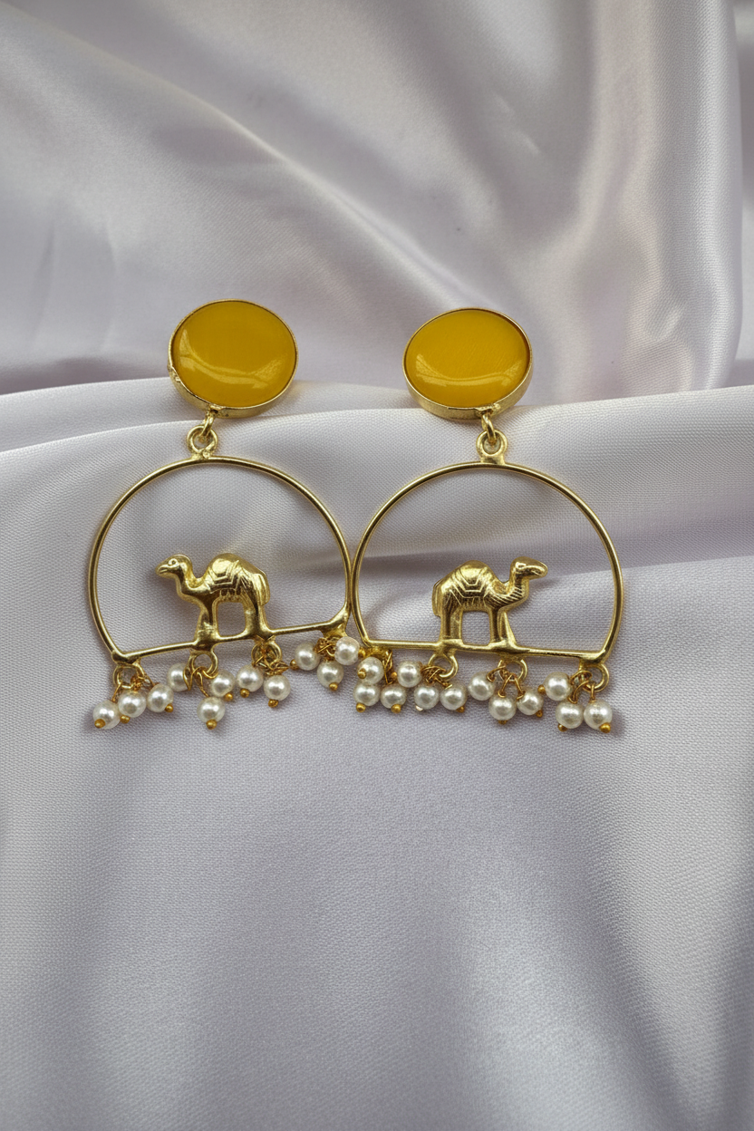 Camel Motif Pearl Hoop Earrings