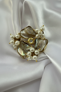Abstract Smoky Stone Pearl Statement Brooch