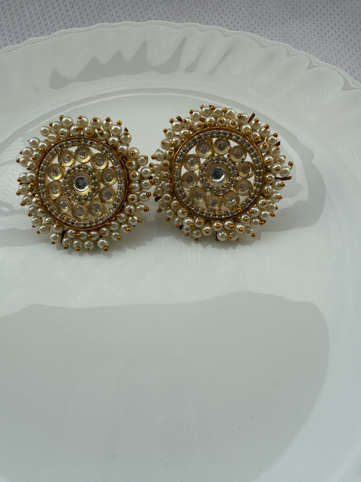 Antique Gold Circular Statement Stud Earrings