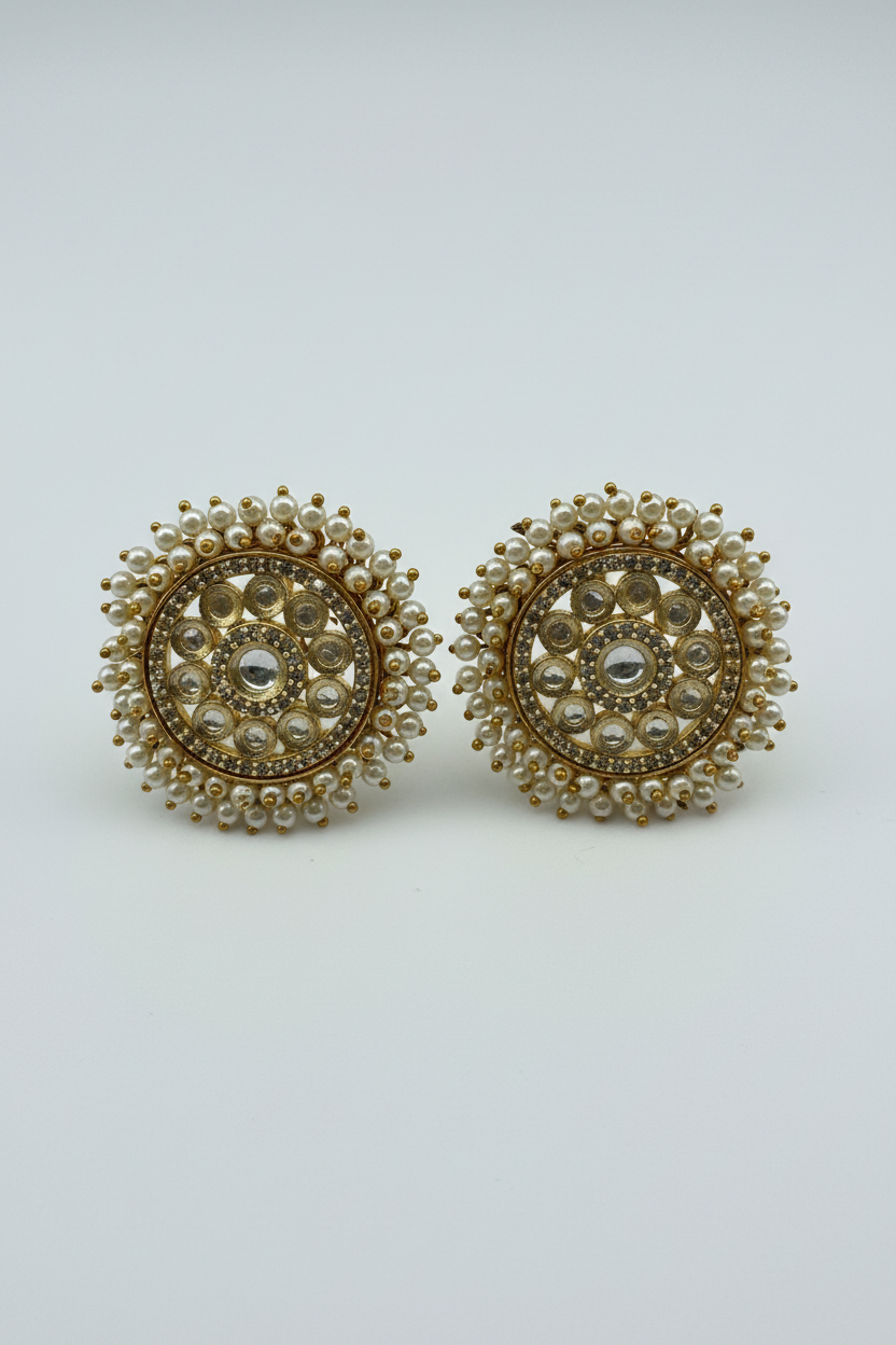 Antique Gold Circular Statement Stud Earrings