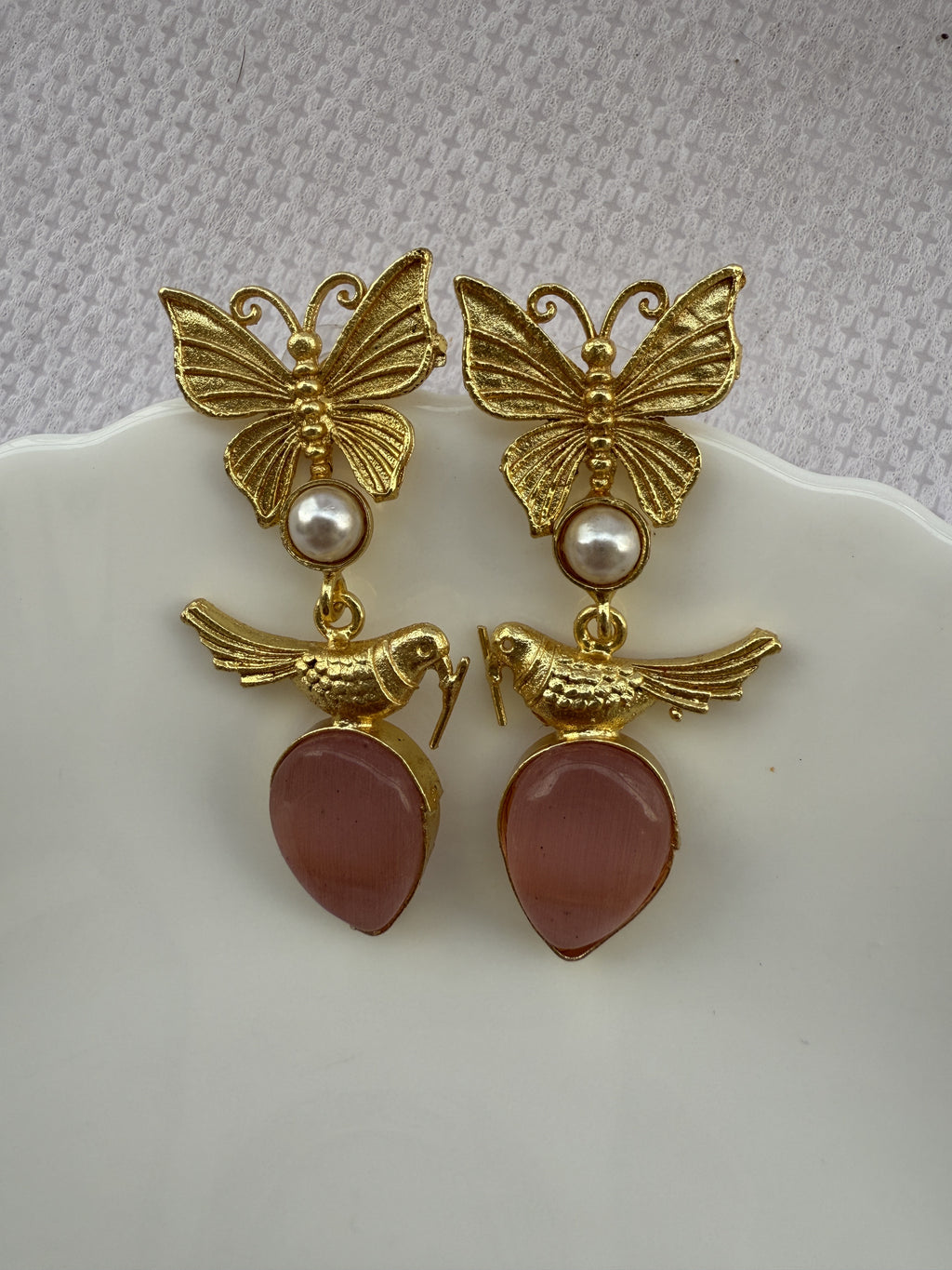 Butterfly Pink Stone Drop Earrings