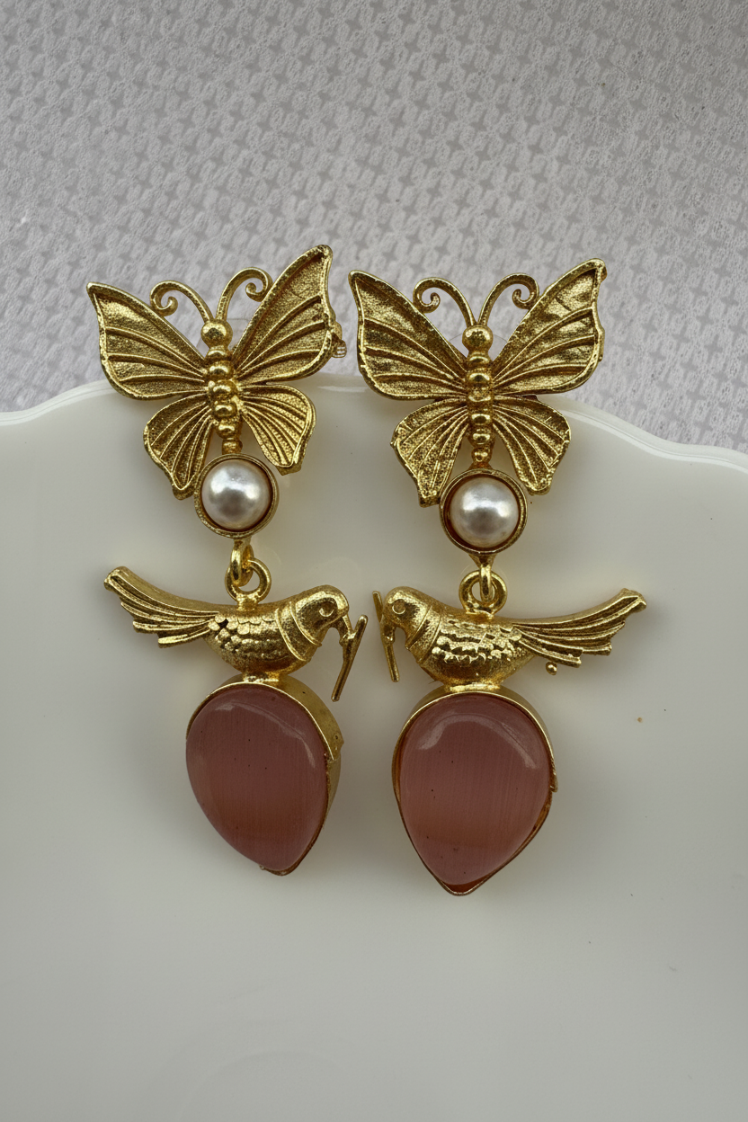 Butterfly Pink Stone Drop Earrings