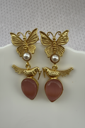 Butterfly Pink Stone Drop Earrings