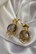 Camel Motif Smoky Stone Drop Earrings