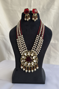 Maroon Pearl Layered Necklace Set