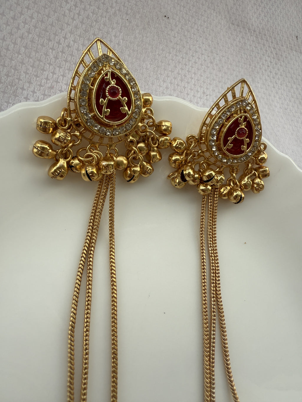 Royal Ruby-Tone Long Chain Statement Earrings