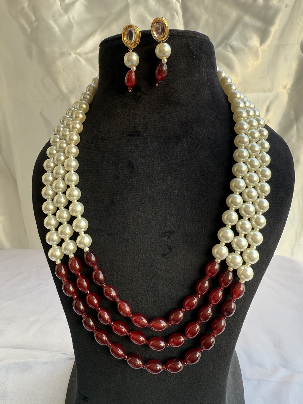 Ruby Pearl Multi-Layer Necklace Set